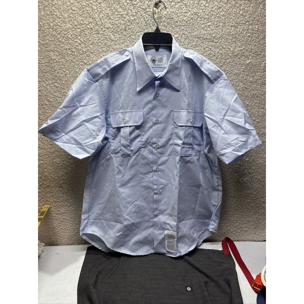 US Air Force AF Men's Dress Blue Short Sleeve Shirt - Size: 17 - Used